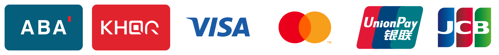 Accepted payments: ABA, KHQR, Visa, Mastercard, UnionPay, JCB